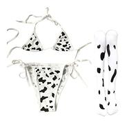 SINROYEE Cosplay Costume Anime Sexy Mini Cow Bikini Lingerie Set Maid outfit Dalmatian Milk Leopard Swimsuit, Bikini Bra Set and Cow Stockings, ONE_SIZE