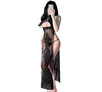 SINROYEE Ladies Sexy Anime Cosplay Lingerie Chinese Cheongsam Dress Qipao Babydoll Costume for Women High Split Mini Bodycon Dress (Black#4)