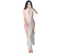 SINROYEE Ladies Sexy Anime Cosplay Lingerie Chinese Cheongsam Dress Qipao Babydoll Costume for Women High Split Mini Bodycon Dress (White#4)