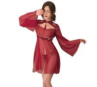 SINROYEE Ladies Sexy Anime Cosplay Lingerie Chinese Cheongsam Dress Qipao Babydoll Costume for Women High Split Mini Bodycon Dress (Red#2)