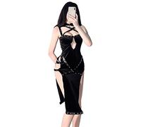 SINROYEE Ladies Sexy Cosplay Halloween Punk Gothic Lingerie Witch Demon Backless Chinese Cheongsam Dress for Women (Black#6)