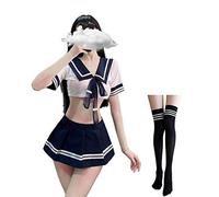 SINROYEE Women Lingerie Schoolgirls Outfit Lingerie Roleplay Cosplay Sailor Costumes with Socks Lovely, 7962, L (120/150 lbs)