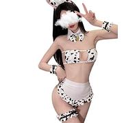 SINROYEE Womens Anime Cow Cosplay Bikini Bra and Panty Set Japanese Kawaii maid lingerie, Cow Outfit 2, One Size