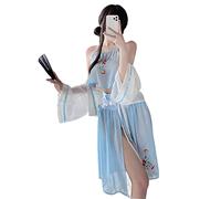 SINROYEE Women's Kimono Costume Adult Japanese Satin Bathrobe Sleepwear Retro Hanfu Anime Lingerie Sexy Cosplay (blue #2)