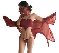 SINROYEE Women's Kimono Costume Adult Japanese Satin Bathrobe Sleepwear Retro Hanfu Anime Lingerie Sexy Cosplay (Red #3)
