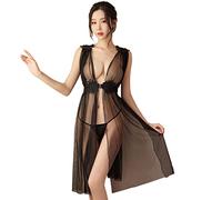 SINROYEE Women's Sexy Lingerie Nightshirt Uniform Sleeveless Sheer Sleepwear Anime Cosplay Temptation Nightdress Free Size, #2 Black, One Size