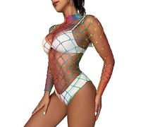 SINROYEE Womens Sexy Lingerie Set Fishnet BabyDoll Bodysuit Nightwear Christmas rainbow color, 15, XS to XL