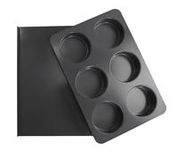 Sinsanye 1 Pcs 6 Hole Muffin Tray with Lid, Non-Stick Baking Pan, Suitable for Baking Cupcakes, Muffins, Burger Buns, Cookies | Carbon Steel Material, Convenient Baking Accessory (Grey Black)