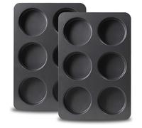 Sinsanye 2 Pcs 6 Hole Muffin Tray, Cupcake Trays, Muffin Baking Pan, Yorkshire Pudding Tray， Non-Stick Carbon Steel Material, Baking Accessories, Suitable for Home/Kitchen Baking (Gray Black)