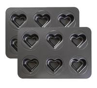 Sinsanye 2Pcs Mini Heart-Shaped Hollow Pan, Nonstick Carbon Steel 6 Cavity Jam Baking Pan for Valentine's Day Christmas Birthday Wedding Anniversary