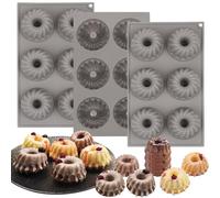 Mini Ring Cake Tin, Mini Tube Cake Baking Pan for Muffin, Cake Mold,Nonstick Fluted Cake pan for Baking,6 Cavity Silicone Coffee Cake, Jello (Grey)