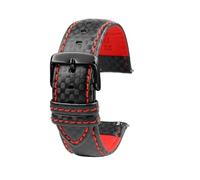 SinSed 18mm 20mm 21mm 22mm 23mm 24mm Men Women Stitching Carbon Fiber Watch Band Leather Strap, Red Black Pin, 24mm
