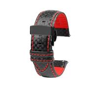 SinSed 18mm 20mm 21mm 22mm 23mm 24mm Men Women Stitching Carbon Fiber Watch Band Leather Strap, Red Black Folding, 21mm
