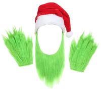 SINSEN 3PCS Christmas Grinch Mask Furry Gloves Hat Green Big Monster Latex Full Head Mask Christmas Halloween Carnival Cosplay Costume Props Fancy Dress Mask for Adults