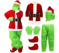 SINSEN 7PCS Christmas Green Big Monster Costume Adult Cosplay Costume Luxury Santa Claus Santa Suits Outfits