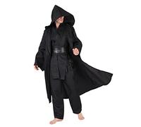 SINSEN Adult Jedi Costume 4PCS SW Obi Wan Hooded Robe Cloak Kenobi Top Pant Belt Cosplay Uniform Set for Halloween Party Men Black (X-Large)