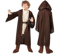 SINSEN Jedi Costume for Kids Jedi Tunic Hooded Robe Belt Lightsaber Top Pant Obi Wan Dress Up Outfit for Halloween Cosplay Party Costume for Boys Girls Ages 3-12 Years
