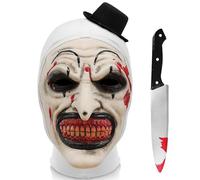 SINSEN Kids Terrifier Mask Art the Clown Mask with Bloody Plastic Toys Scary Killer Clown Mask Halloween Cosplay Costume Props for Boys Girls