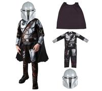 SINSEN Mandalorian Costume Kids Boys with Mandalorian Helmet Cloak Jumpsuit Cosplay Outfit for World Book Day Halloween Fancy Dress (Small)