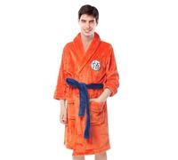 SINSEN Mens Dragon Ball Dressing Gown Anime Goku Bathrobe Sleepwear Thick Flannel Soft Casual Pajamas with Belts, Orange (S/M)