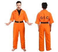 SINSEN Orange Prisoner Costume Jumpsuit Prison Convict Costume Inmate Jail Criminal Outfit Orange Robber Boiler Suit Overalls Halloween Fancy Dress for Adults Men Women (Medium)
