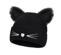 SINSEN Women's Cat Beanie Crochet Hats with Ears Knitted Striped Winter Warm Elastic Cap for Girls Adults (Whiskers)