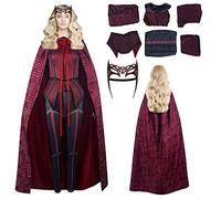 SINSEN Women's Wanda Maximoff Costume Scarlet Witch Cosplay Pant Suit Cloak Outfit Headpiece for Halloween Party M