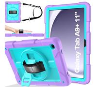 SINSO Case for Samsung Galaxy Tab A9+ Plus 11 Inch 2023/A11+ 2025 Shockproof Protective ipad Cover with Lightweight 360 Rotating Stand/Hand Strap, Green-Purple