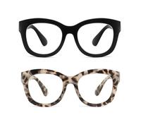 SINSPORT eyewear 2 Pack Womens Oversized Blue Light Glasses, Oprah Style Large Thick Frame Fashion Gaming Computer Glasses Anti Eyestrain with Non-Prescription