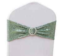 SINSSOWL All Around Sequin Sage Green Chair Sashes for Wedding Chair Bands, Chairs Bows for Party Banquets Birthday Events Decorations Ties - Sage Green Sequin 50 Pack