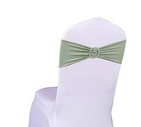 SINSSOWL Pack of 50PCS Spandex Sage Green Chair Sashes Bows Elastic Chair Cover Bands Slider Buckles for Wedding Reception Banquet Bridal Decorations - Sage Green