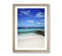 Sint Maarten Beach Seascape Modern Framed Print | A3 Oak Framed Wall Art | Ready to Hang | Modern Beach Picture | Living Room Bedroom Lounge Office