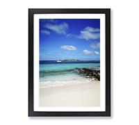 Sint Maarten Beach Seascape Modern Framed Print | A4 Black Framed Wall Art | Ready to Hang | Modern Beach Picture | Living Room Bedroom Lounge Office