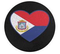 Sint Maarten Flag Heart Wooden Jigsaw Puzzles for Adults Brain-Teasing Game Idea Puzzle Gift for Unisex