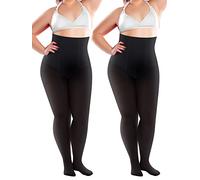 Sintege 2 Pairs 120 Denier Women's Plus Size Tights Stretch Opaque Control Top Tights Plus Size Pantyhose for Women (Black, XL-XXL)