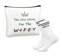Sintege 2 Pcs Bride Gift Set Wifey Socks Wifey Makeup Bag Bride to Be Bridal Shower Gift Newly Engaged Travel Cosmetic Bag Engagement Bachelorette Party Gifts Future Mrs Valentine's Wedding Present