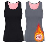 Sintege 2 Pcs Thermal Tank Top Womens Fleece Lined Underwear Tops Undershirt for Women Cotton Blend Cami Warm Base Layer Vest(Medium,Black, Gray)
