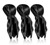 Sintege 3 Pcs 35 Inch Silk Head Scarf Large Square Neck Sleeping Hair Wrapping Satin for Women (Black,Solid)