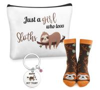 Sintege 3 Pcs Sloth Gift Set for Women Include Sloth Gift Makeup Bag, Socks and Keychain Just a Girl Who Loves Presents for Lover Women
