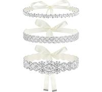 Sintege 3 Pcs Wedding Dress Belts Rhinestone Bridal Sash Belts Crystal Ribbon Sash for Women Bridal Bridesmaid, Creamy White, as pictures shown