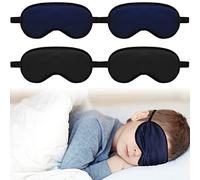 Sintege 4 Pcs Silk Eye Mask for Sleeping Kids Soft Eye Cover with Adjustable Strap Blindfold for Kids Boys Girls Christmas Travel Gift Nap Shade Blocking Light(Black, Navy Blue)
