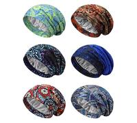 Sintege 6 Pieces Satin Lined Sleep Cap for Women African Silk Bonnet Beanie for Sleeping Hair Natural Curly Hat (Adorable Patterns), As Shown in the Picture, One Size