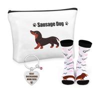 Sintege Dachshund Gifts Set Include Sausage Dog Makeup Bag, Socks and Keychain Sausage Dog Gifts for Pet Dachshund Lover Cosmetic Bags Women