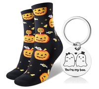 Sintege Funny Halloween Socks and Boo Keychain Gifts Set for Men Women Cute Halloween Basket Stuffers for Him Her Couples