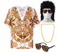 Sintege Hippie Costume for Men 60s 70s Disco Outfit Afro T-shirt Wig Accessories for Halloween Disco Cosplay Party(Medium)