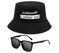 Sintege Liebevoll Lieber VOLL Fishing Hat with Sunglasses Mallorca Hat Funny Malle Hat with Saying Black Mallorca Fishing Hat Celebrations Party Bachelor Party Fishing Hat for Men and Women