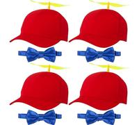 Sintege Propeller Hat Nerd Silly Twirly Cap Helicopter Cap with Spinner and Adjustable Bowtie for Costumes, Red and Blue, One size
