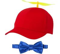 Sintege Propeller Hat Nerd Silly Twirly Cap Helicopter Cap with Spinner and Adjustable Bowtie for Costumes, Red and Blue, One size