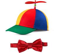Sintege Propeller Top Hat Rainbow Detachable Nerd Crazy Silly Hat and Adjustable Bowtie for Adults Costumes, Red, Adult size