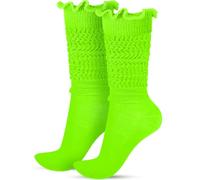 Sintege Ruffle Slouch Socks for Women Soft Scrunch Knee Boot High Socks with Ruffle Trim 80s 90s Neon Women's Sock for Party(Fluorescent Green)